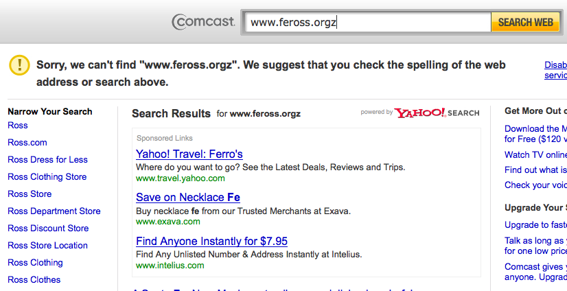 This is what Comcast's new DNS Hijacker looks like in action