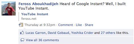 Original Youtube Instant status update that started it all